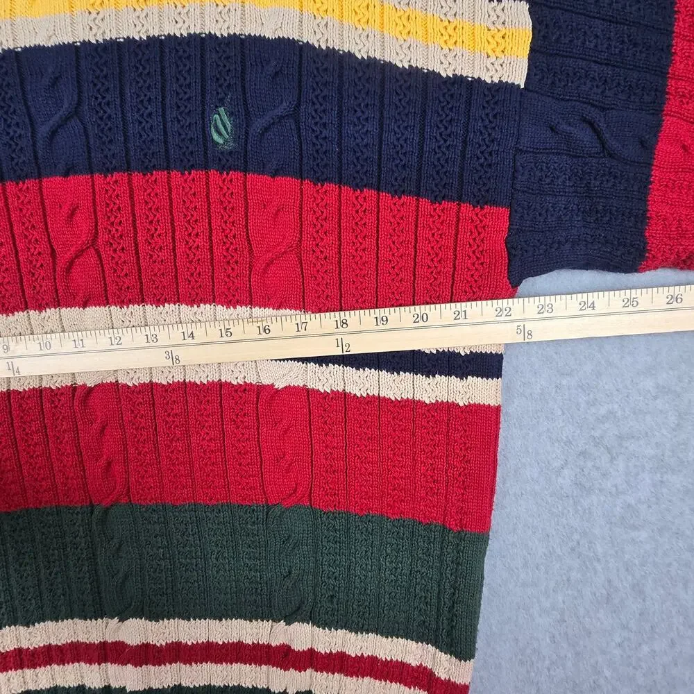 Vintage Nautica Sweater Mens Large Stripe Cable Knit Crew Neck Navy Multi Color - Picture 15 of 16